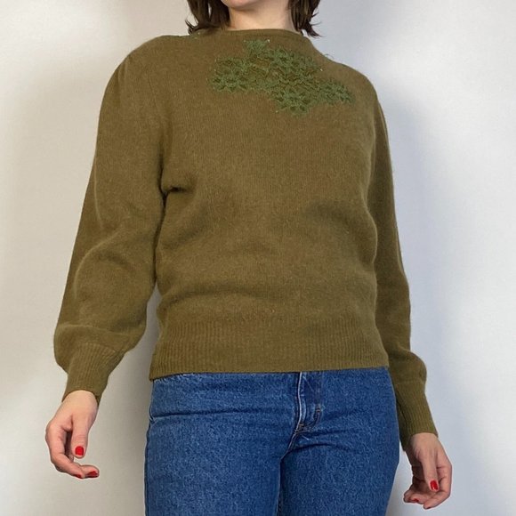 Vintage 80s Olive Green Wool & ANGORA! Medium - Picture 3 of 7